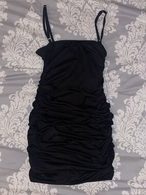 Black Sleeveless Ruched Bodycon Mini Dress